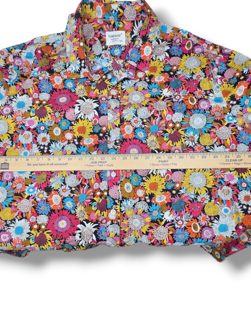 Tunevuse Mens 3XL Long Sleeve Button Hippie Flower Shirt Colorful Floral - Picture 3 of 7